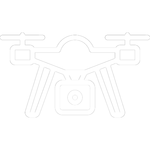 A monochrome drone icon on a white background.